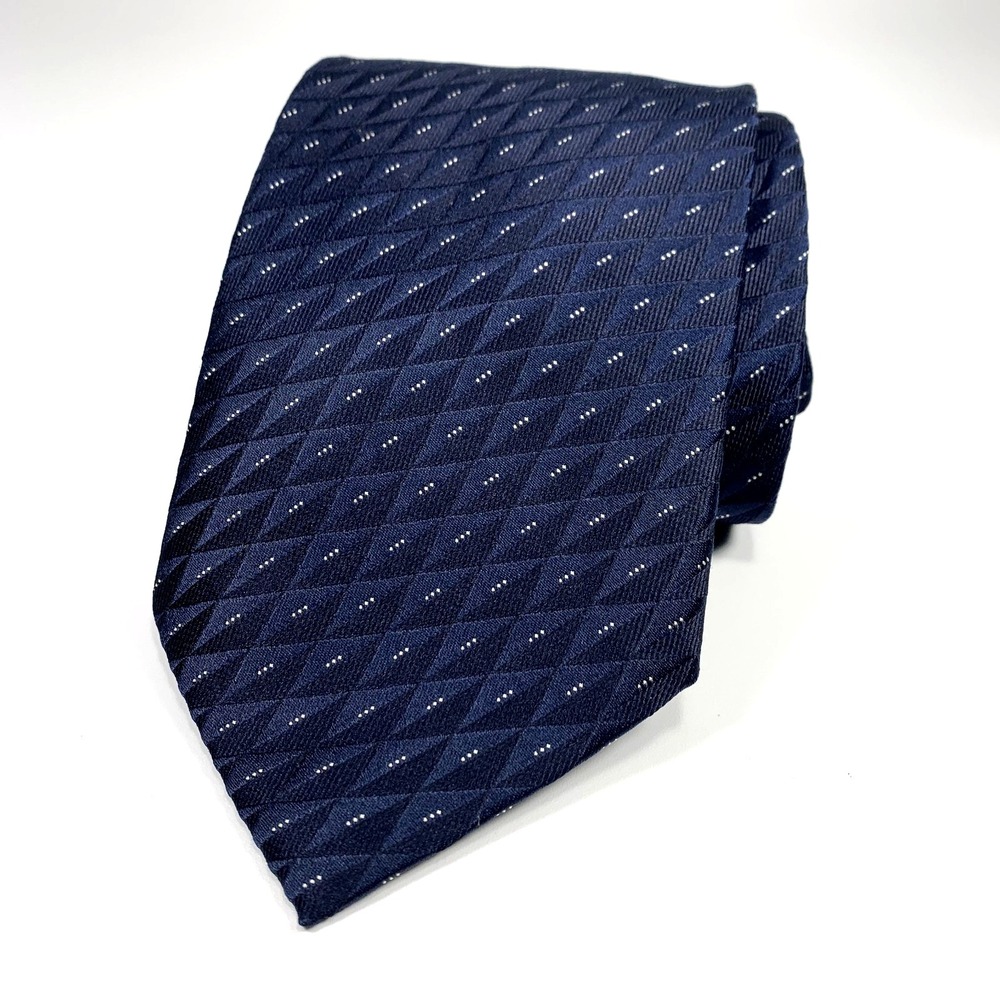 Calvin‎ Klien Mens Luxury Tie Navy w Geometric Repp Foulard Pattern 100% Silk